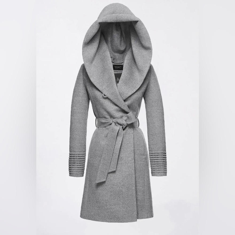 NWT SENTALER Mid Length Hooded Wrap Coat, Gray Color, Size XS